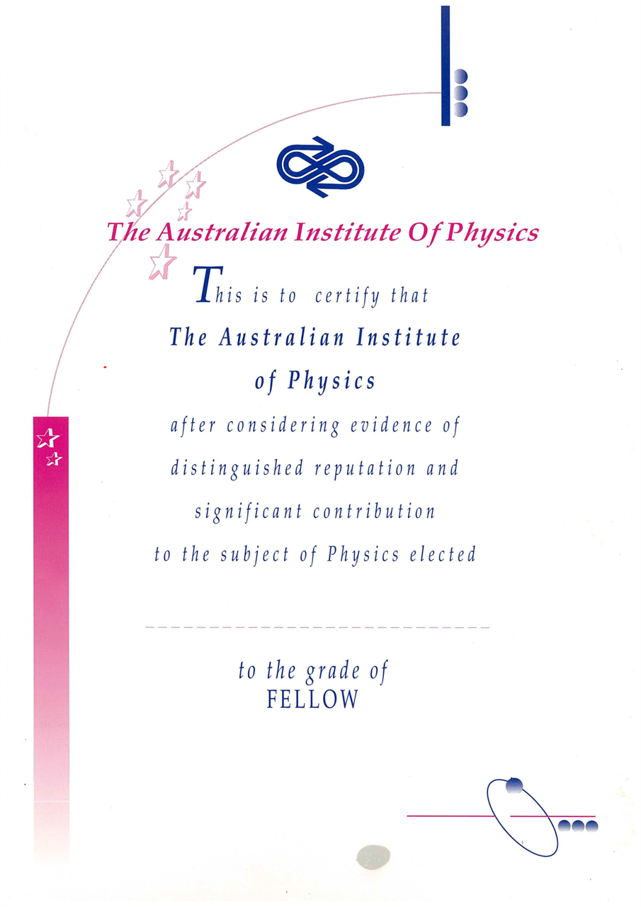 Australian Institute of Physics Fellow Certificate