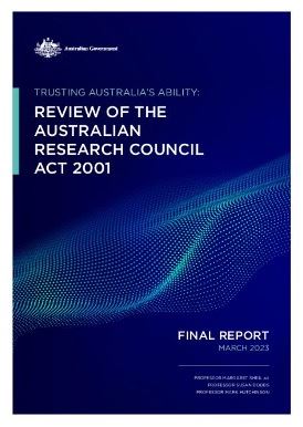 Front cover of the Review of the Australian Research Council Act 2001 